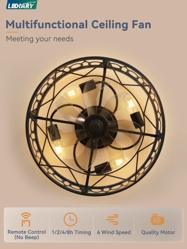 Caged Ceiling Fan with Light and Remote, 16in Small Low Profile Ceiling Fans with Lights - Image 32