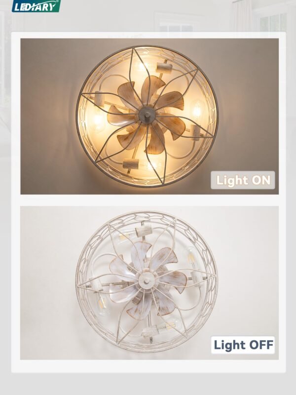 Caged Ceiling Fans with Lights, White Flush Mount Ceiling Fan with Remote - Image 13