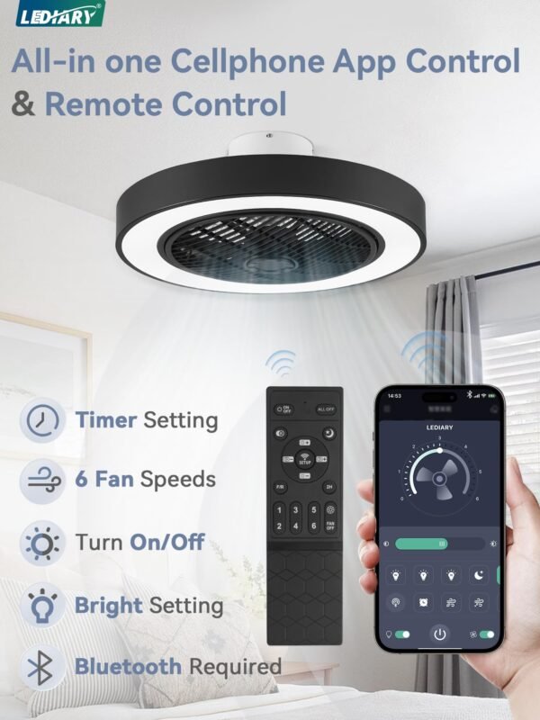 20 Inch Low Profile Ceiling Fan With Light, Led Bladeless Ceiling Fans - Image 54