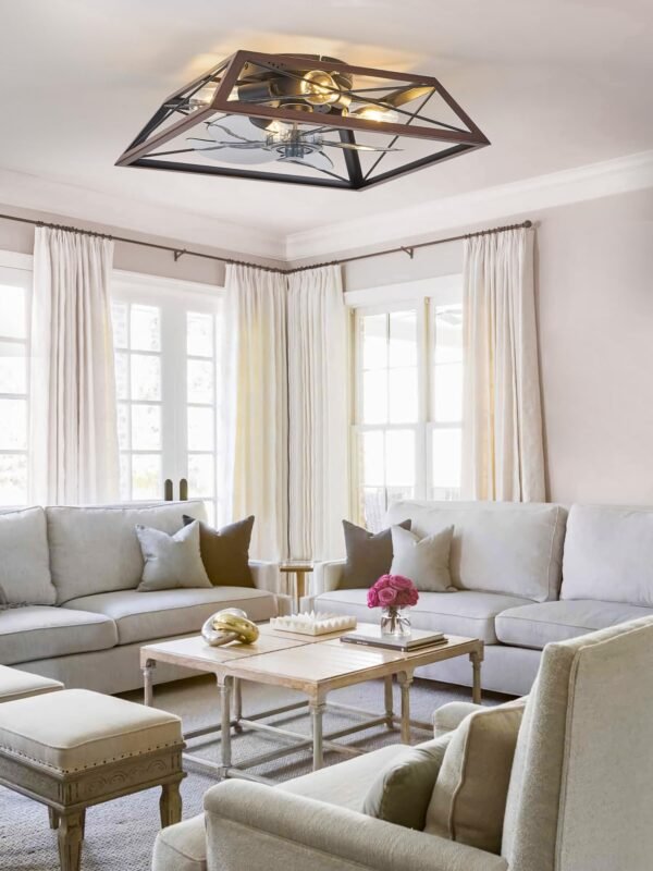 20" Caged Ceiling Fans with Lights and Remote, Flush Mount Bladeless Ceiling Fan Low Profile - Image 16