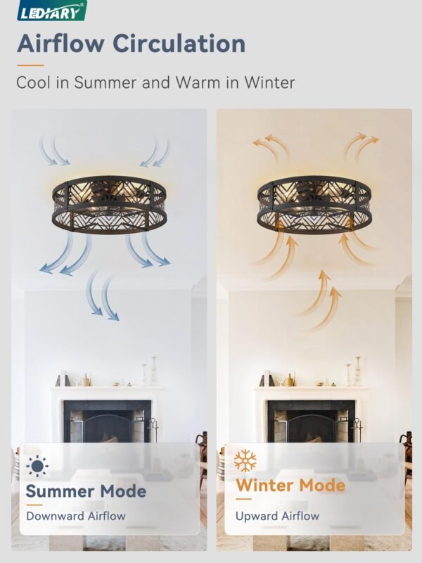 20" Caged Ceiling Fan with Light, Small Flush Mount Ceiling Fan with App - Image 20