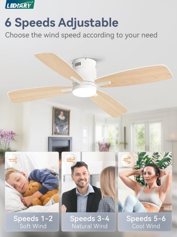 42 inch Ceiling Fans with Lights and Remote Control,Flush Mount Ceiling Fan with Quiet Reversible DC Motor - Image 28