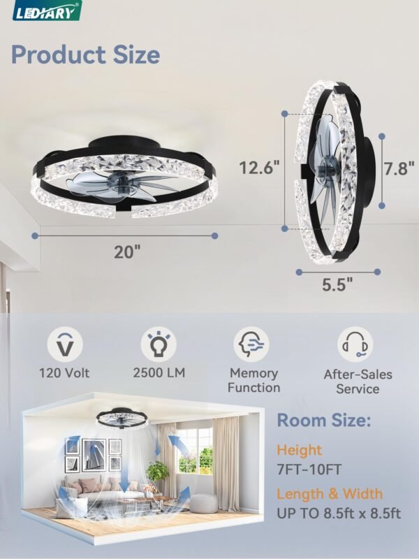 20 Inch Low Profile Ceiling Fans with Lights and Remote, Fandelier Ceiling Fan Flush Mount, 3000K-6000K Dimmable LED Fan Light - Image 43