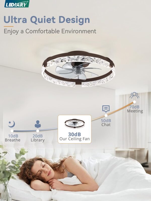 20 Inch Low Profile Ceiling Fans with Lights and Remote, Fandelier Ceiling Fan Flush Mount, 3000K-6000K Dimmable LED Fan Light - Image 11
