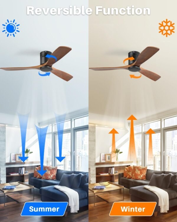 52 Inch Solid Wood Ceiling Fans With Lights, Low Profile Ceiling Fan with Light and Remote - Image 91
