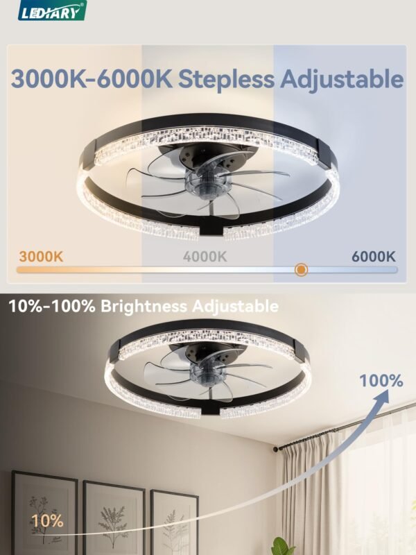 20 Inch Low Profile Ceiling Fans with Lights and Remote, Fandelier Ceiling Fan Flush Mount, 3000K-6000K Dimmable LED Fan Light - Image 17