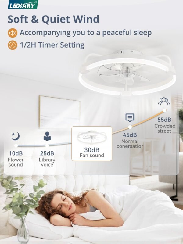 Ceiling Fans with Lights and Remote, 20'' Low Profile Ceiling Fan with Light, 3000-6000K Dimmable Fandelier LED Fan Light - Image 5