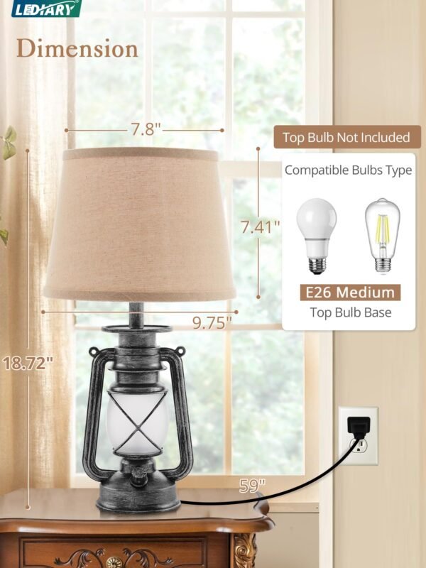 18.72" LED Vintage Lantern Flickering Flame Table Lamps for Bedrooms Set of 2, Small Farmhouse Rustic Vintage End Table Lamps - Image 23