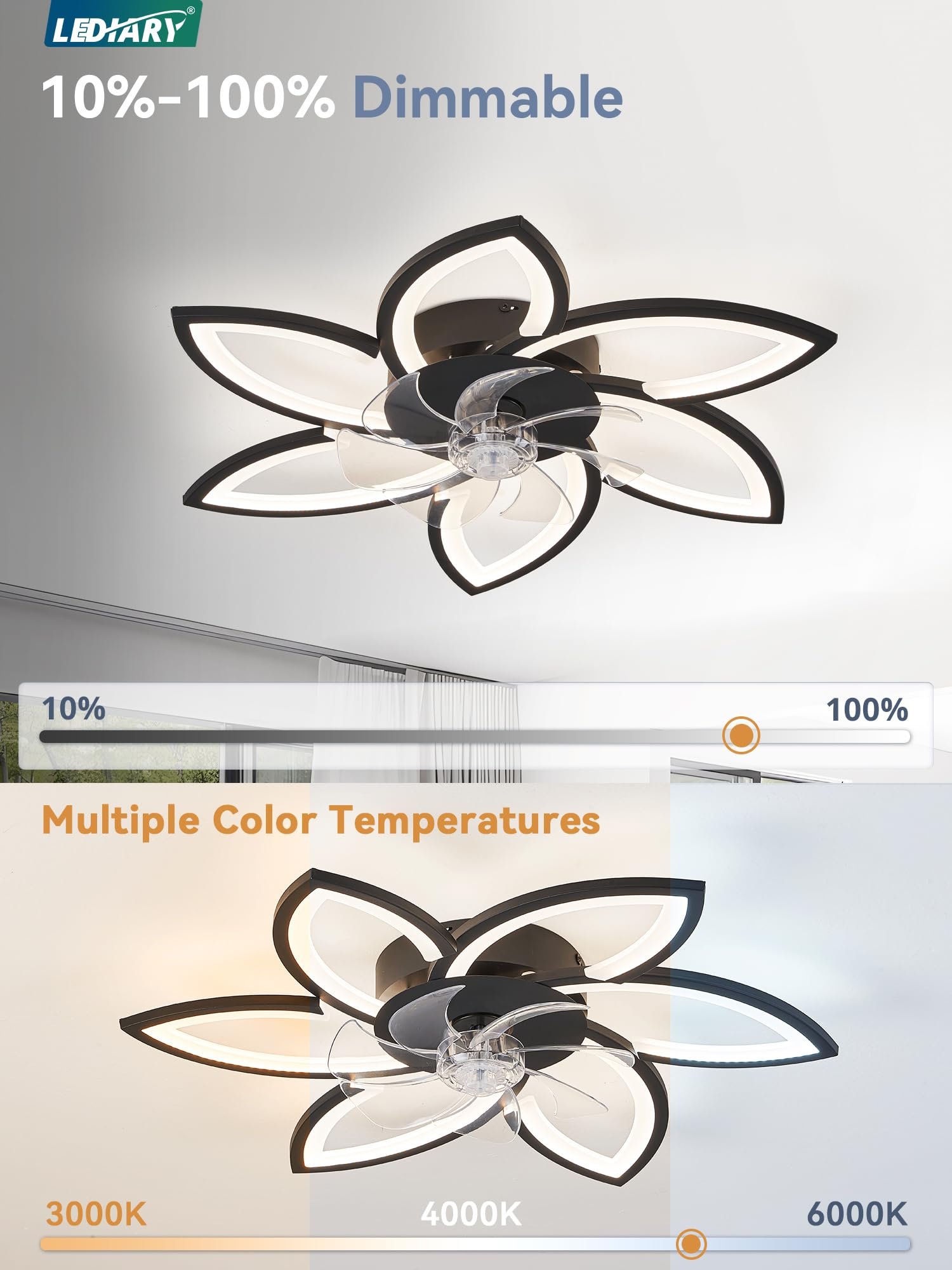 Flower Ceiling Fans with Lights, Small 30 Inch Modern Low Profile Ceiling Fan, Dimmable LED Ceiling Light Fixture - Image 2