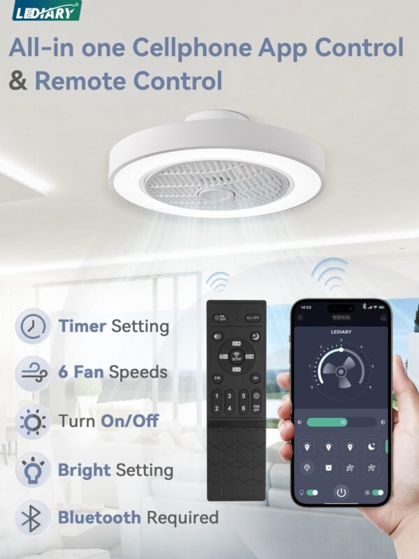 20 Inch Low Profile Ceiling Fan With Light, Led Bladeless Ceiling Fans - Image 5