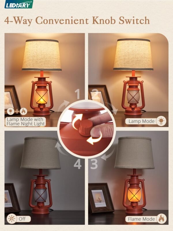 18.72" LED Vintage Lantern Flickering Flame Table Lamps for Bedrooms Set of 2, Small Farmhouse Rustic Vintage End Table Lamps - Image 9