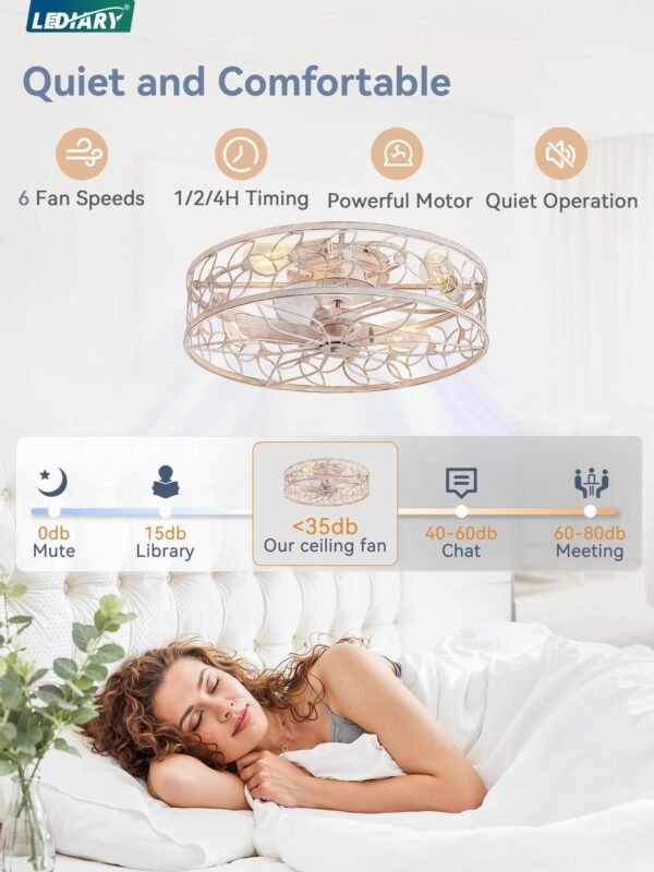 Caged Ceiling Fans with Lights, White Flush Mount Ceiling Fan with Remote - Image 31