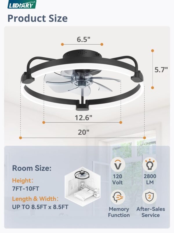 Ceiling Fans with Lights and Remote, 20'' Low Profile Ceiling Fan with Light, 3000-6000K Dimmable Fandelier LED Fan Light - Image 22