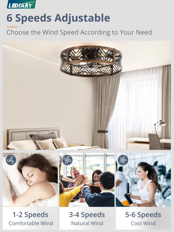 20" Caged Ceiling Fan with Light, Small Flush Mount Ceiling Fan with App - Image 26