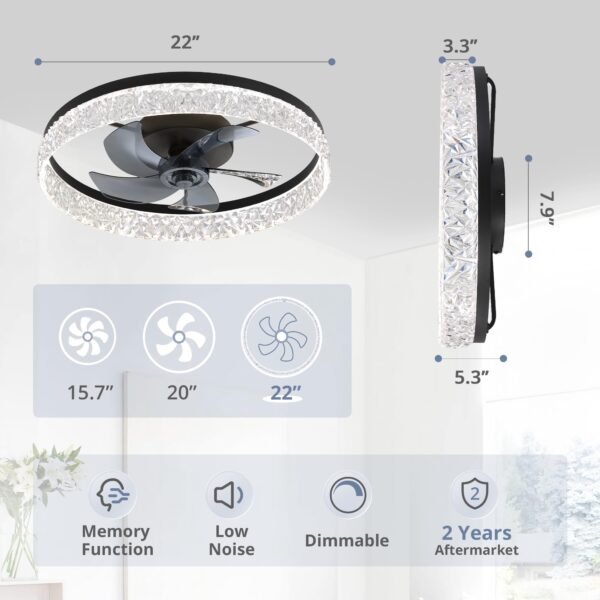 20" Modern Ceiling Fans with Lights and Remote, Dimmable Low Profile Ceiling Fan - Image 20
