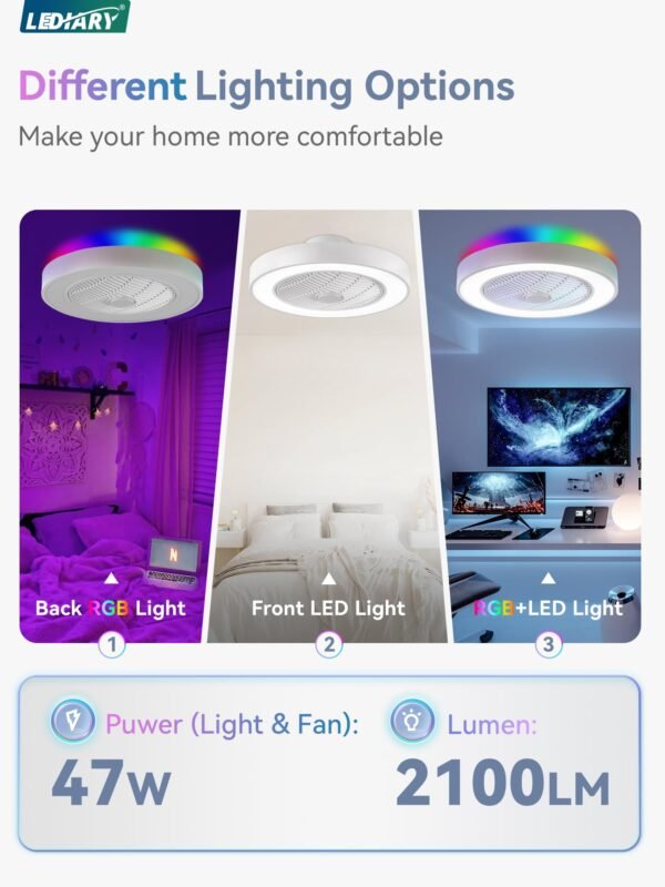 20 Inch Low Profile Ceiling Fan With Light, Led Bladeless Ceiling Fans - Image 44