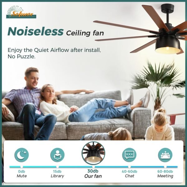 Ceiling Fans with Lights, 66 Inch Farmhouse Ceiling Fan with Light and Remote - Image 3