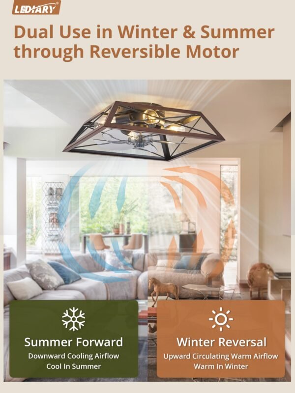 20" Caged Ceiling Fans with Lights and Remote, Flush Mount Bladeless Ceiling Fan Low Profile - Image 15