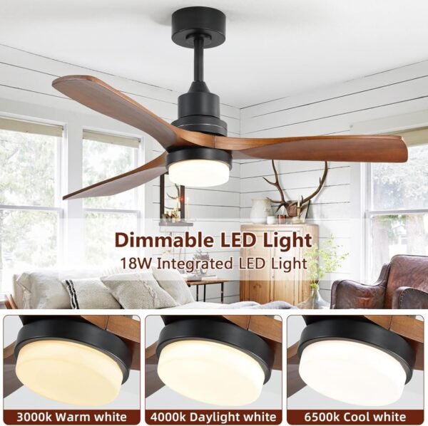 52 Inch Ceiling Fans With Lights, Solid Wood Indoor/Outdoor - Image 5
