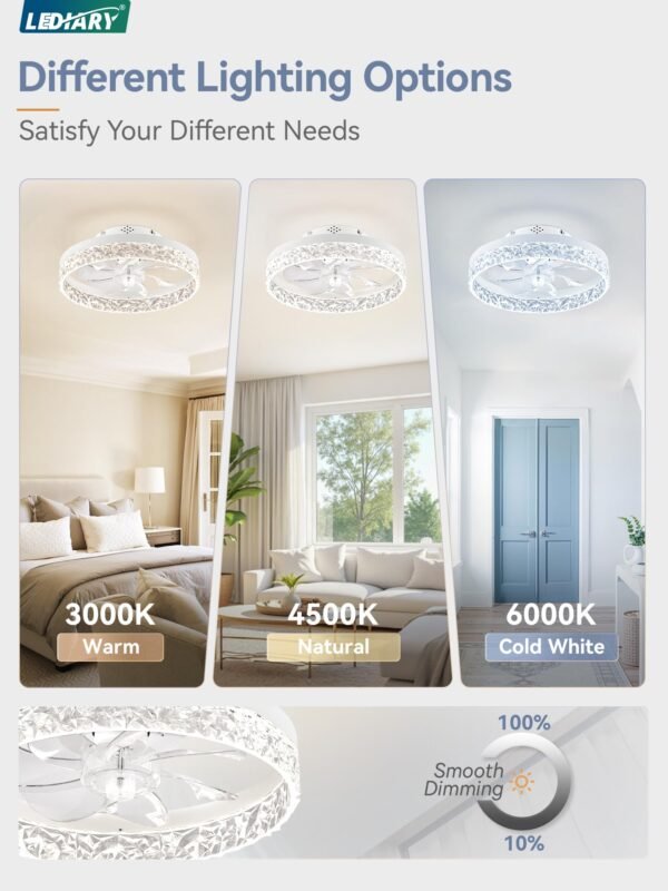 20 Inch Low Profile Ceiling Fans with Lights and Remote, Fandelier Ceiling Fan Flush Mount, 3000K-6000K Dimmable LED Fan Light - Image 2
