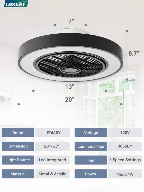 20 Inch Low Profile Ceiling Fan With Light, Led Bladeless Ceiling Fans - Image 20