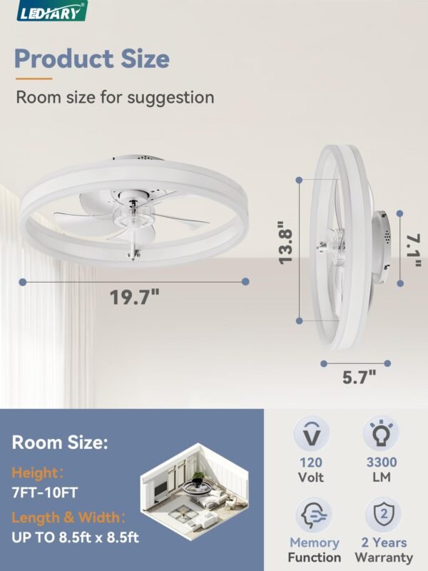 Low Profile Ceiling Fans with Lights, Flush Mount Modern Ceiling Fan and Remote Control - Image 21