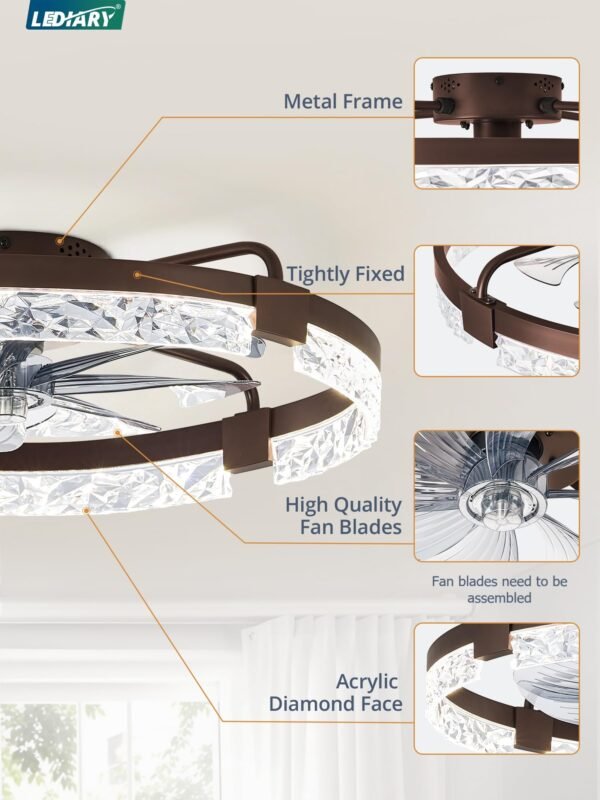 20 Inch Low Profile Ceiling Fans with Lights and Remote, Fandelier Ceiling Fan Flush Mount, 3000K-6000K Dimmable LED Fan Light - Image 59