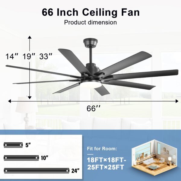 66 Inch Smart Ceiling Fans with Lights, Indoor/Outdoor Ceiling Fan with Light and Remote - Image 3