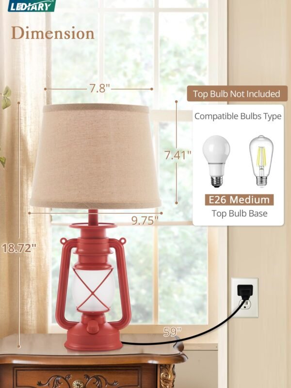 18.72" LED Vintage Lantern Flickering Flame Table Lamps for Bedrooms Set of 2, Small Farmhouse Rustic Vintage End Table Lamps - Image 11