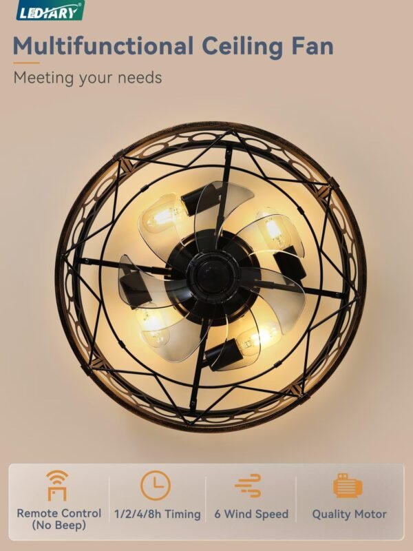 Caged Ceiling Fan with Light and Remote, 16in Small Low Profile Ceiling Fans with Lights - Image 11