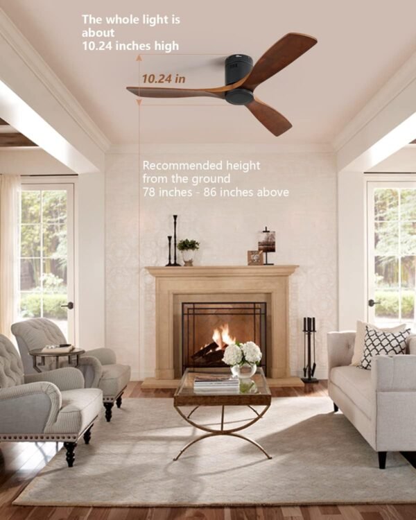 52 Inch Solid Wood Ceiling Fans With Lights, Low Profile Ceiling Fan with Light and Remote - Image 95