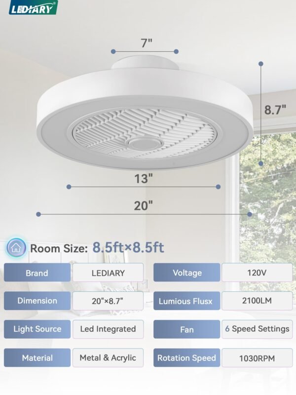 20 Inch Low Profile Ceiling Fan With Light, Led Bladeless Ceiling Fans - Image 48