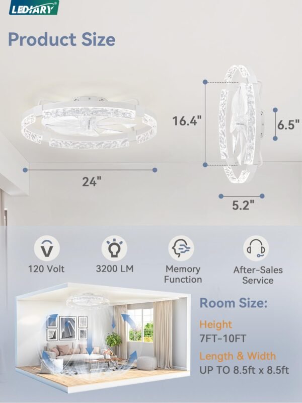20 Inch Low Profile Ceiling Fans with Lights and Remote, Fandelier Ceiling Fan Flush Mount, 3000K-6000K Dimmable LED Fan Light - Image 35