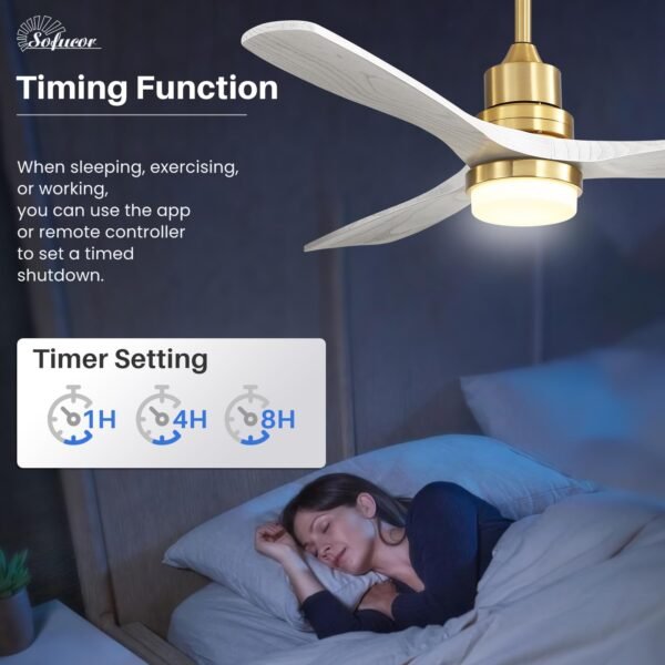 52 Inch Solid Wood Ceiling Fans With Lights, Low Profile Ceiling Fan with Light and Remote - Image 128