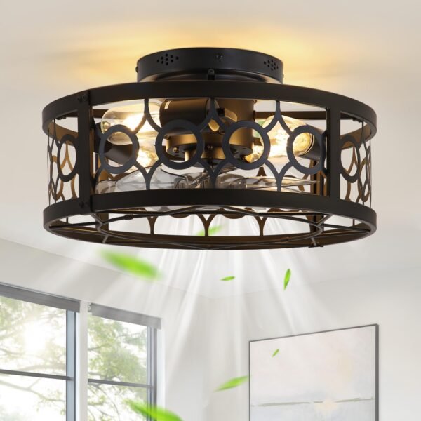 Caged Ceiling Fan with Light and Remote, 16in Small Low Profile Ceiling Fans with Lights - Image 36