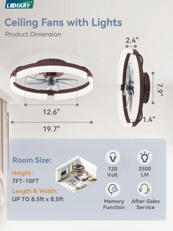 Ceiling Fans with Lights and Remote, 19.7 Inch Low Profile Ceiling Fan, 6 Speeds, Reversible - Image 13