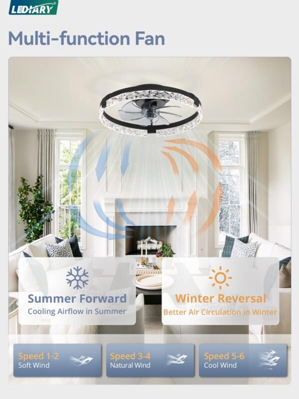 20 Inch Low Profile Ceiling Fans with Lights and Remote, Fandelier Ceiling Fan Flush Mount, 3000K-6000K Dimmable LED Fan Light - Image 40