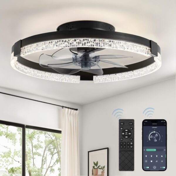 20 Inch Low Profile Ceiling Fans with Lights and Remote, Fandelier Ceiling Fan Flush Mount, 3000K-6000K Dimmable LED Fan Light - Image 15