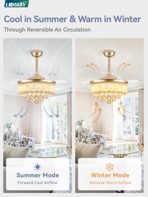 42 Inch Chandelier Ceiling Fans with Lights and Remote, Retractable Fandelier Ceiling Fan - Image 5