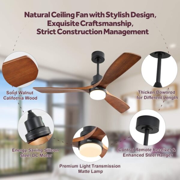 52 Inch Ceiling Fans With Lights, Solid Wood Indoor/Outdoor - Image 3