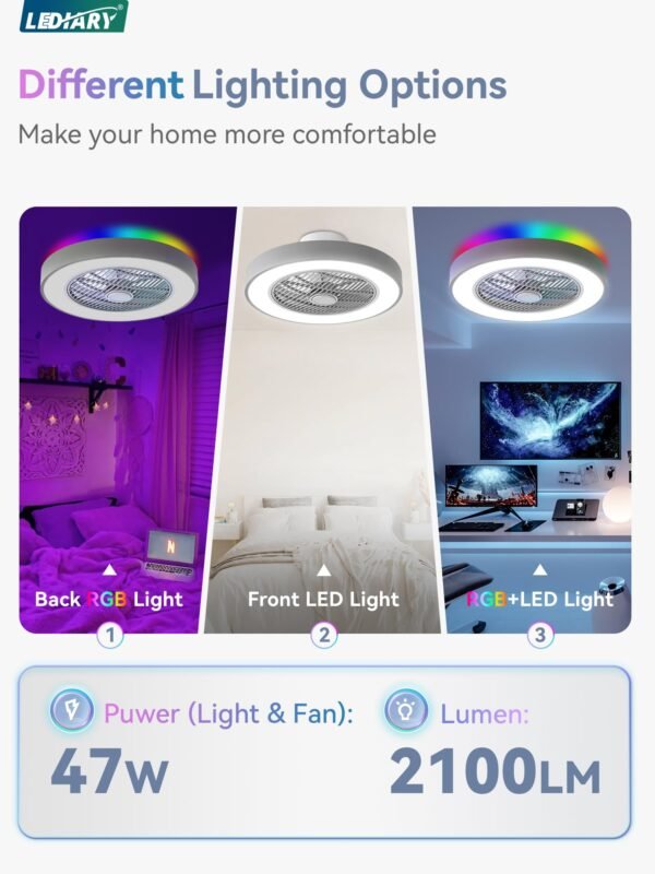 20 Inch Low Profile Ceiling Fan With Light, Led Bladeless Ceiling Fans - Image 23