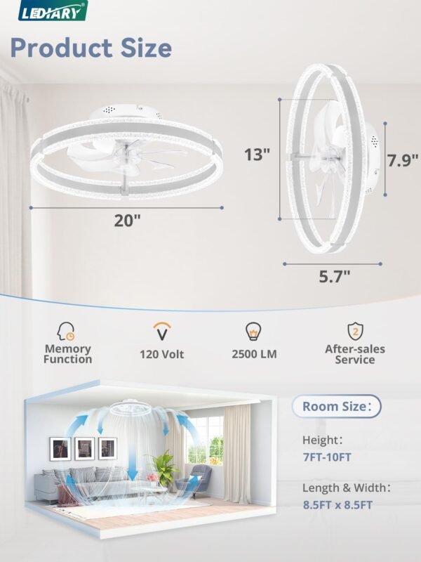 Ceiling Fans with Lights and Remote, 20'' Low Profile Ceiling Fan with Light, 3000-6000K Dimmable Fandelier Ceiling Fans - Image 15
