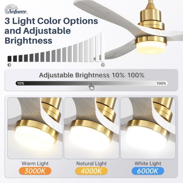 52 Inch Solid Wood Ceiling Fans With Lights, Low Profile Ceiling Fan with Light and Remote - Image 127
