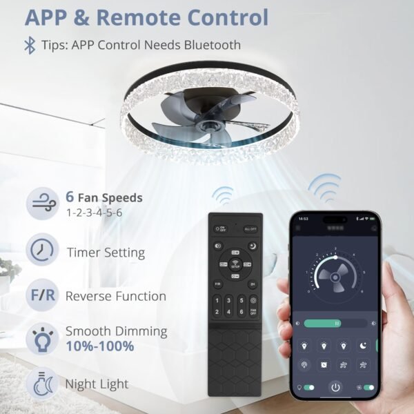 20" Modern Ceiling Fans with Lights and Remote, Dimmable Low Profile Ceiling Fan - Image 17