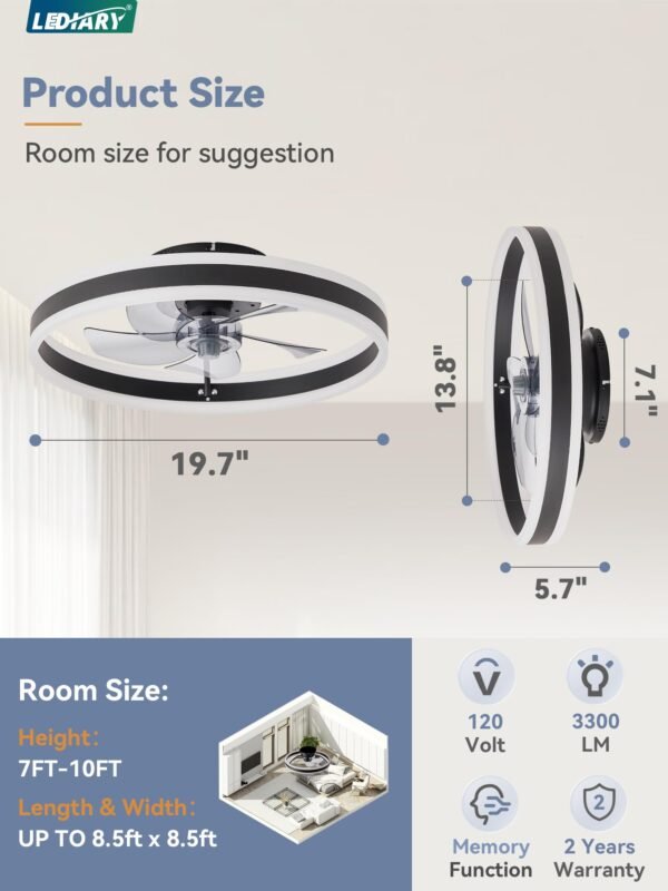 Low Profile Ceiling Fans with Lights, Flush Mount Modern Ceiling Fan and Remote Control - Image 6