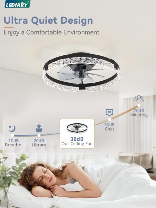 20 Inch Low Profile Ceiling Fans with Lights and Remote, Fandelier Ceiling Fan Flush Mount, 3000K-6000K Dimmable LED Fan Light - Image 41