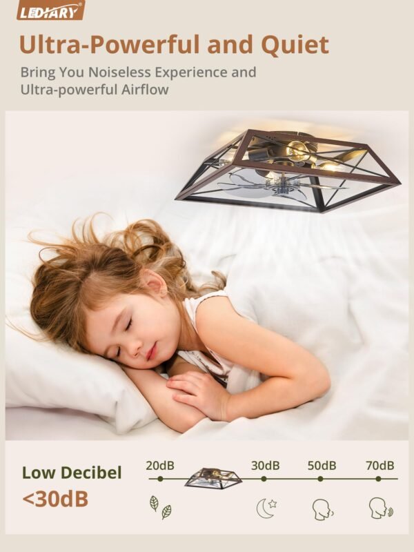 20" Caged Ceiling Fans with Lights and Remote, Flush Mount Bladeless Ceiling Fan Low Profile - Image 13