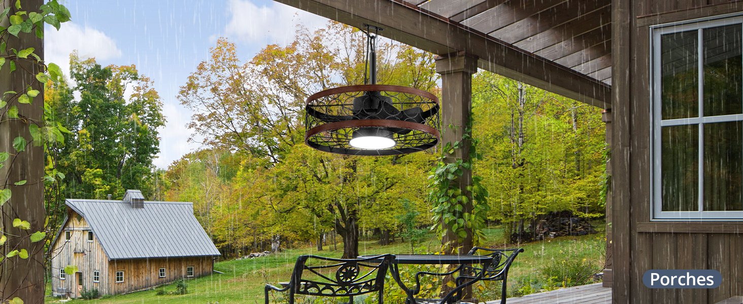 Outdoor Ceiling Fan with Light and Remote,Waterproof Gazebo Fan with Hanging Hook