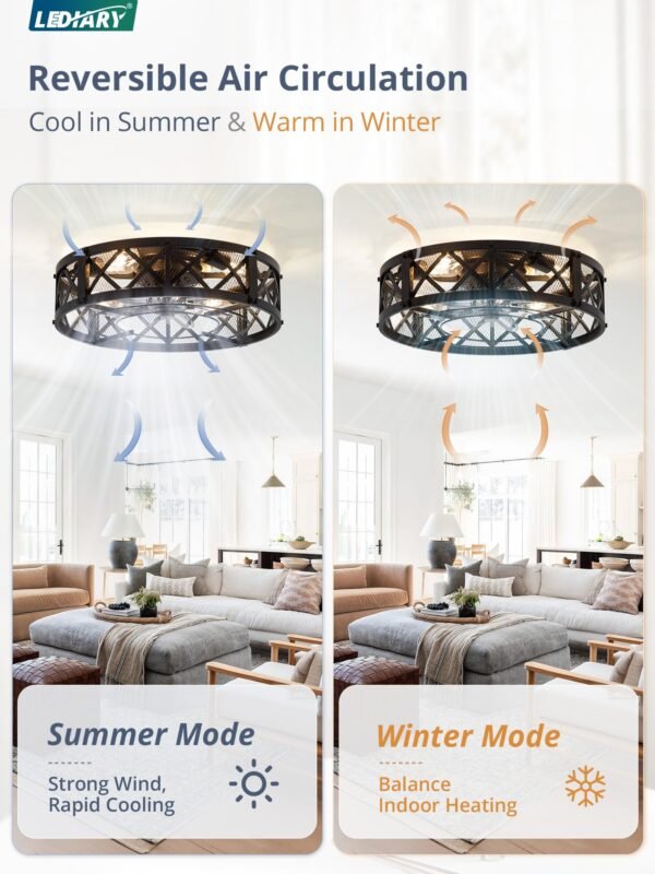 20" Caged Ceiling Fan With Light, APP&Remote Control, Small Flush Mount Farmhouse Fan Lights - Image 5