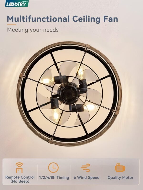 20 inch Fandelier Caged Ceiling Fan with Light, Bladeless Ceiling Fan with Remote - Image 18